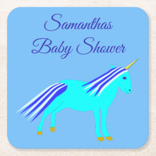 Cute Blue Baby Boy Unicorn Custom Baby shower Squa Kartonnen Onderzetters
