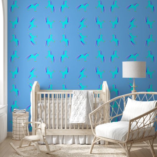 Cute Blue Baby Boy Unicorn Patterned Behang (Kinderen)