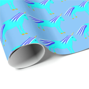 Cute Blue Baby Boy Unicorn Patterned Cadeaupapier