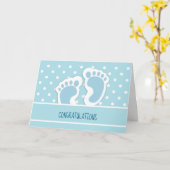 Cute Blue Baby Boy's Feet Drawing Gefeliciteerd Kaart (Gele Bloem)