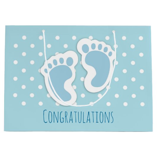 Cute Blue Baby Boy's Feet Illustration Groot Cadeauzakje (Voorkant)