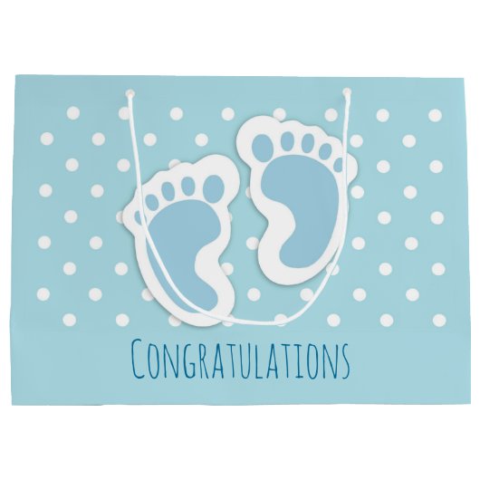 Cute Blue Baby Boy's Feet Illustration Groot Cadeauzakje (Achterkant)