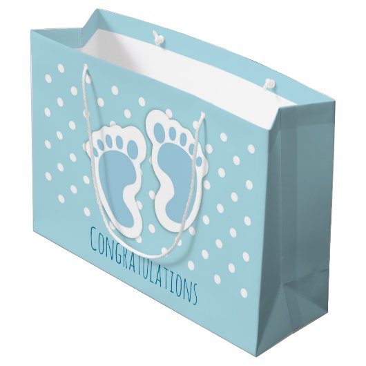 Cute Blue Baby Boy's Feet Illustration Groot Cadeauzakje (Achterkant Gekanteld)