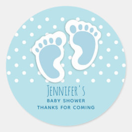 Cute Blue Baby Boy's Feet Illustration Ronde Sticker
