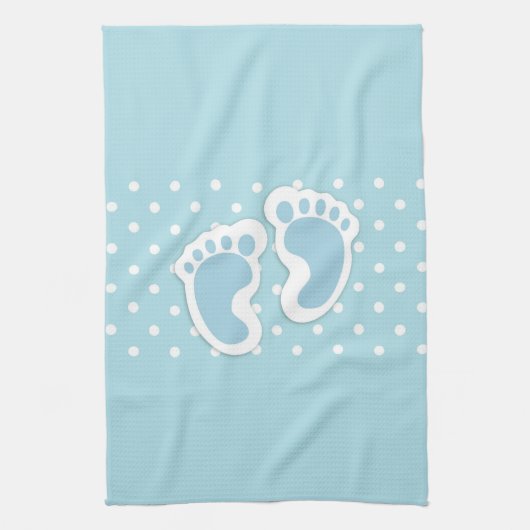 Cute Blue Baby Boy's Feet Illustration Theedoek (Verticaal)