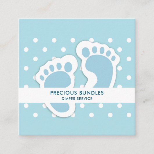 Cute Blue Baby Boy's Feet Illustration Vierkante Visitekaartje (Voorkant)