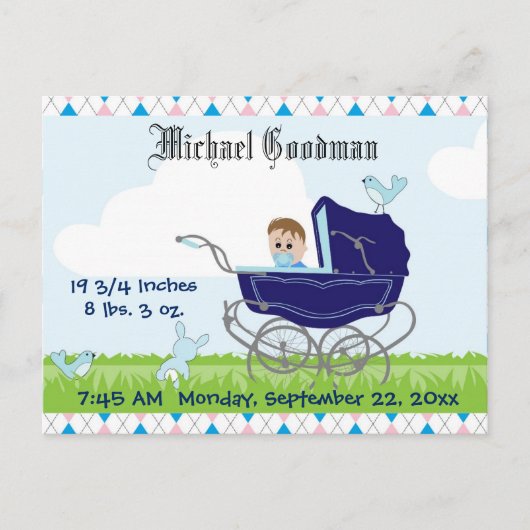 Cute  Blue Baby Carriage Briefkaart (Voorkant)