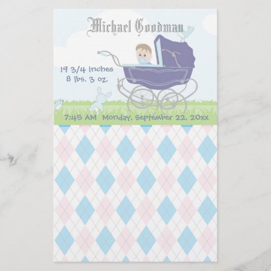Cute  Blue Baby Carriage Briefpapier (Voorkant)