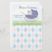 Cute  Blue Baby Carriage Briefpapier (Voorkant / Achterkant)