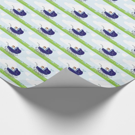 Cute  Blue Baby Carriage Cadeaupapier (Hoek)