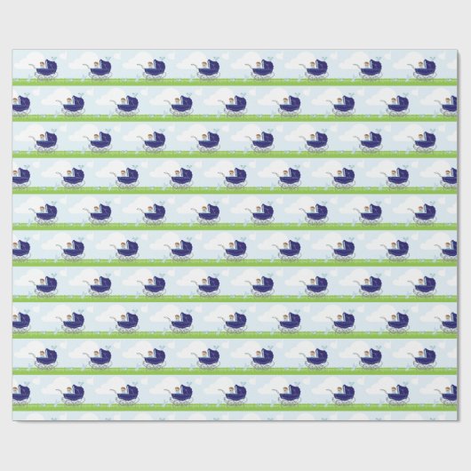 Cute  Blue Baby Carriage Cadeaupapier (Vlak)