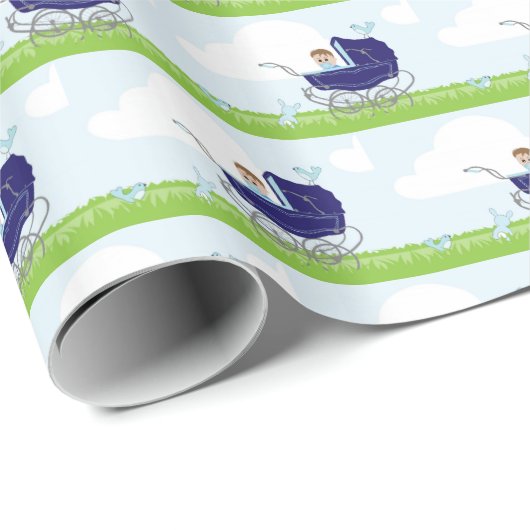 Cute  Blue Baby Carriage Cadeaupapier (Rol Hoek)