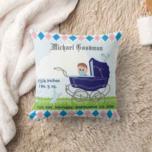 Cute  Blue Baby Carriage Kussen (Deken)