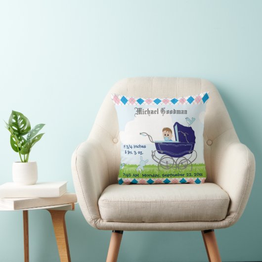 Cute  Blue Baby Carriage Kussen (Stoel)