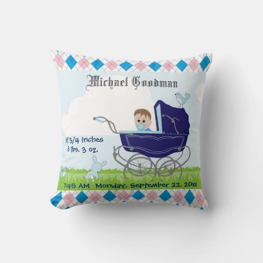 Cute  Blue Baby Carriage Kussen (Voorkant)