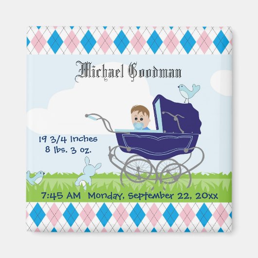 Cute Blue Baby Carriage Magneet (Voorkant)