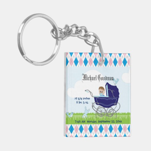 Cute Blue Baby Carriage Sleutelhanger (Voorkant Links)