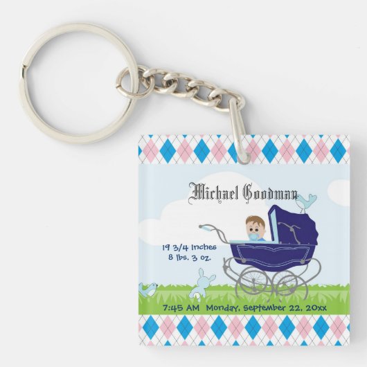 Cute  Blue Baby Carriage Sleutelhanger (Voorkant)