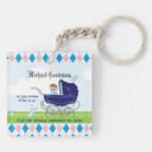 Cute  Blue Baby Carriage Sleutelhanger (Achterkant)