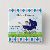 Cute Blue Baby Carriage Vierkante Button 5,1 Cm (Voorkant)