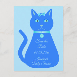 Cute Blue Baby Cat Custom Baby shower Briefkaart