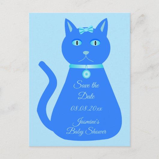 Cute Blue Baby Cat Custom Baby shower Briefkaart (Voorkant)