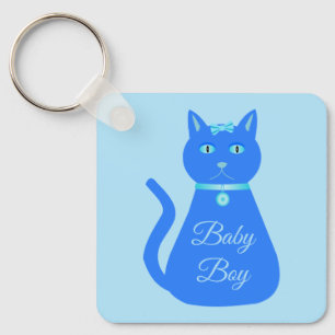 Cute Blue Baby Cat Custom Baby shower Favor Sleutelhanger
