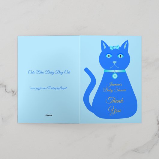 Cute Blue Baby Cat Custom Baby shower Folie Wenskaart (Buiten Laag)