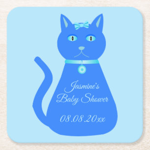Cute Blue Baby Cat Custom Baby shower Kartonnen Onderzetters