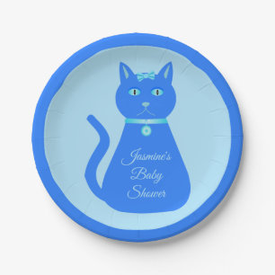 Cute Blue Baby Cat Custom Baby shower Papieren Bordje