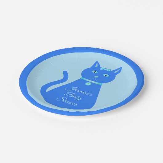 Cute Blue Baby Cat Custom Baby shower Papieren Bordje (Gekanteld)