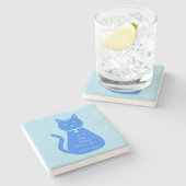 Cute Blue Baby Cat Custom Baby shower Stenen Onderzetter (Zijkant)