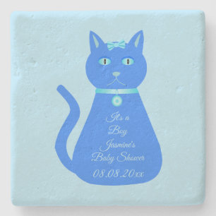 Cute Blue Baby Cat Custom Baby shower Stenen Onderzetter