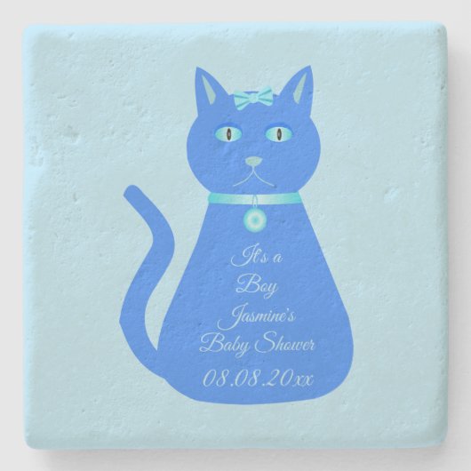 Cute Blue Baby Cat Custom Baby shower Stenen Onderzetter (Voorkant)