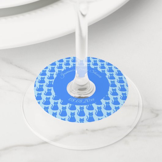 Cute Blue Baby Cat Custom Baby shower Wijnglaslabel (Dichtbij)