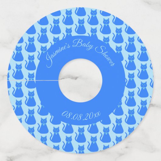 Cute Blue Baby Cat Custom Baby shower Wijnglaslabel (Achterkant)