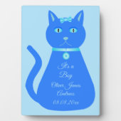 Cute Blue Baby Cat Custom Birth Notice Fotoplaat (voorkant)