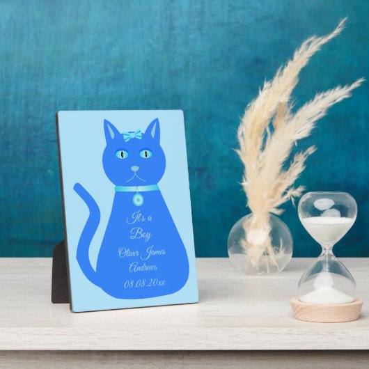 Cute Blue Baby Cat Custom Birth Notice Fotoplaat (Zijkant)