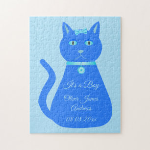 Cute Blue Baby Cat Custom Birth Notice Legpuzzel