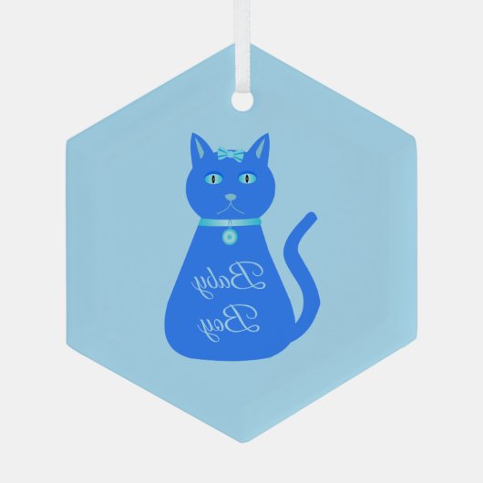 Cute Blue Baby Cat Custom First Kerstmis Glas Ornament (Achterkant)