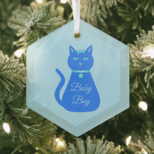 Cute Blue Baby Cat Custom First Kerstmis Glas Ornament