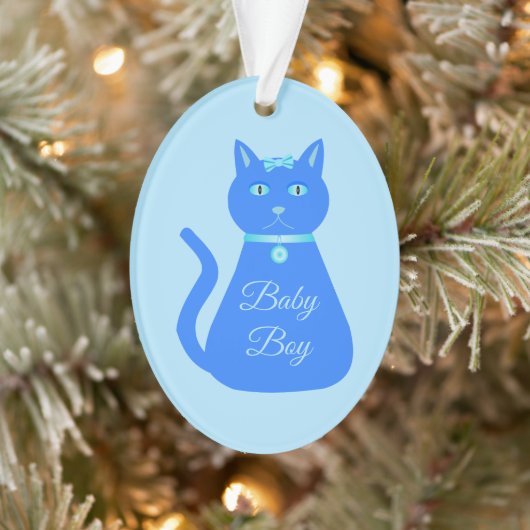 Cute Blue Baby Cat Custom First Kerstmis Ornament (Boom)