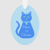 Cute Blue Baby Cat Custom First Kerstmis Ornament (achterkant)