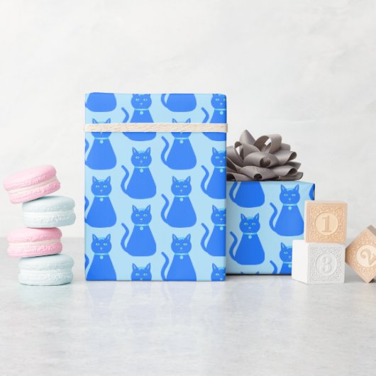 Cute Blue Baby Cat Pattered Cadeaupapier (Baby Shower)