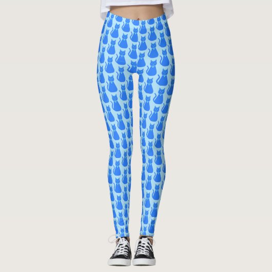 Cute Blue Baby Cat Pattered Leggings (Voorkant)