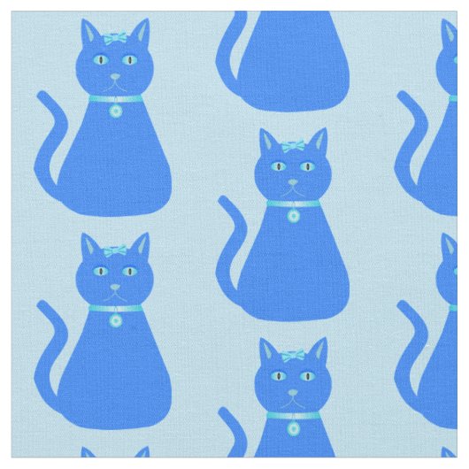 Cute Blue Baby Cat Pattered Stof (Close Up)