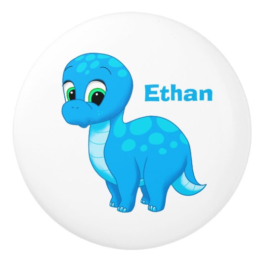 Cute Blue Baby Dinosaur Keramische Knop (Voorkant)