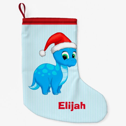 Cute Blue Baby Dinosaur met Santa Hat Kleine Kerstsok (Voorkant)