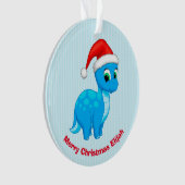 Cute Blue Baby Dinosaur met Santa Hat Ornament (voorkant)