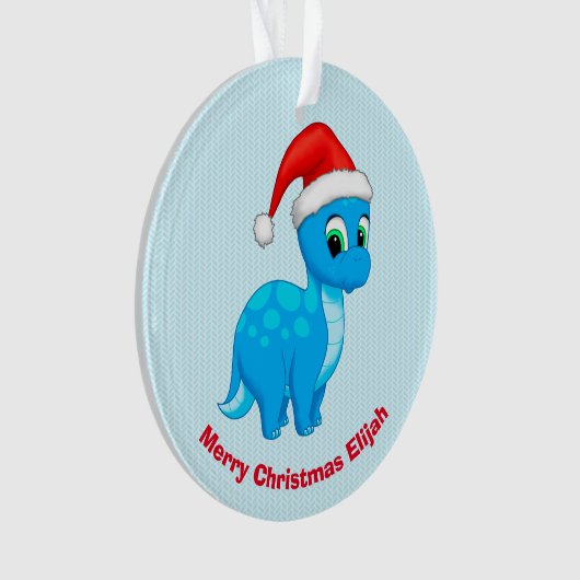 Cute Blue Baby Dinosaur met Santa Hat Ornament (voorkant)